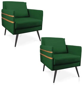Kit 02 Poltronas Mari Suede Pés Palito de Ferro Marrom D03 - D'Rossi - Verde