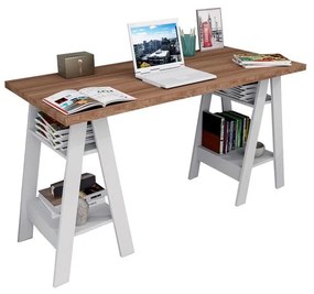 Mesa Mesinha Escrivaninha Cavalete Industrial Castanho Branco