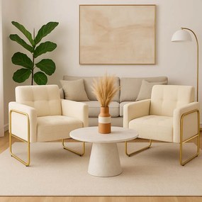 Poltrona Sala Industrial Alta Tubo Dourado kit 2 Elisa Bouclê D03 - D'Rossi - Bege