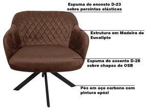 Kit 2 Poltronas Decorativas Kitana Pés Preto Giratório Veludo Marrom G15 - Gran Belo