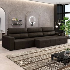 Sofá Retrátil 5 Lugares 314cm 3 Módulos Nero com USB Couro Marrom G52 - Gran Belo