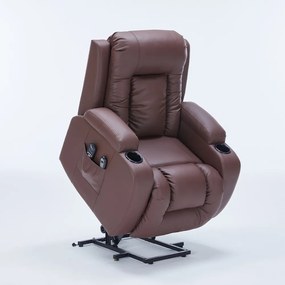 Cadeira de Massagem Poltrona do Papai Lift Reclinável Austin Elétrica Aquecimento PU Marrom Chocolate G94 - Gran Belo