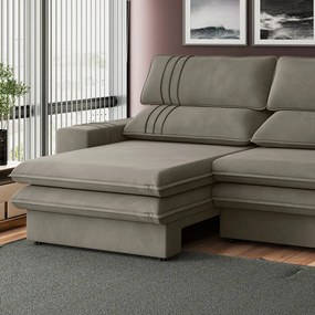 Sofá 2 Lugares Retrátil Noruega 230 cm Veludo Pés Tabaco - D'Rossi - Cappuccino