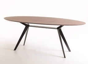 Mesa de Jantar Acero Oval Tampo Lâmina Cinamomo Base Aço Carbono Pintura Epóxi