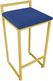 Conjunto 02 Banquetas Pietra Suede Base Dourado D03 - D'Rossi - Azul royal