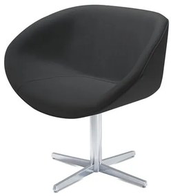 Poltrona Smile Assento Estofado em Courino Preto Base Fixa em Aluminio - 55842 Sun House