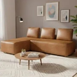 Sofá 3 Lugares Com Chaise 222cm Rovier Sintético Caramelo Z32 - Mpozen