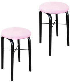 Kit 02 Banquetas Baixa Manu Suede - Rosa Bebê