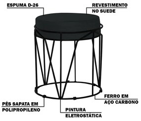 Puff Decorativo Sala de Estar Base Preto Chloe Suede Preto G41 - Gran Belo