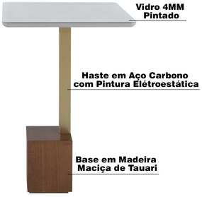 Mesa Lateral Decorativa Para Sala de Estar Goagil 40x40 Tampo Off White Base Amêndoa Metal Dourado G55 - Gran Belo
