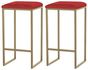 Kit 2 Banqueta Decorativa Billie Base Gold Suede Vermelho G41 - Gran Belo