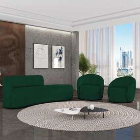 Sofá 4 Lugares Orgânico 220cm Morgan e 2 Poltronas Lua Bouclê D03 - D'Rossi - Verde