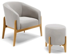 Poltrona com Puff Base de Madeira Stella Veludo D03 - D'Rossi - Cinza