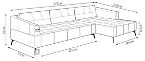 Sofá Bipartido Sala de Estar Kiara 352cm Chaise Direito Pés de Ferro Couro Caramelo G52 - Gran Belo