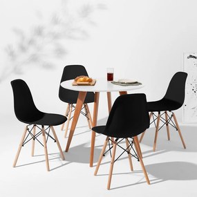 Conjunto Mesa de Jantar Square Redonda Branco - 88cm + 4 Cadeiras Eiffel - Preto