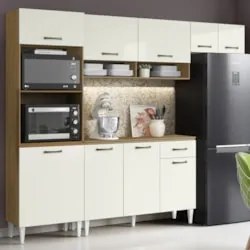 Armário de Cozinha 250cm Com Tampo Basim Atacama/Off White A15 - Mpoze