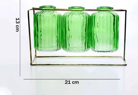 Kit Com 3 Vasos de Vidro Verde Com Suporte Dourado 13x21 Cm - D'Rossi