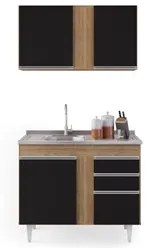 Armário Aéreo Indiana e Balcão Gabinete 100cm com Pia Inox Luziania Ca