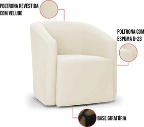 Poltrona Decorativa Base Giratória Kit 2 Stella Max Veludo Bege D03 - D'Rossi