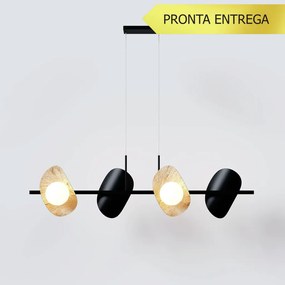 Pendente Calandra Linear 27X21X95Cm Alumínio E Globo Ø10Cm Fosco 4Xg9... (PRETO / MADEIRADO, FOSCO)