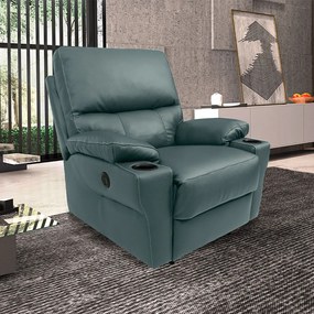 Poltrona do Papai Sala de Cinema Mia Reclinável Retrátil Power Elétrico Base Fixa Couro Azul Majestic G40 - Gran Belo