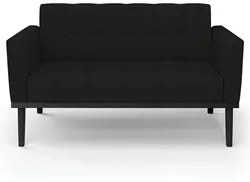 Sofá Namoradeira e 2 Poltronas Base Madeira Preto Ana Linho Preto - Ib