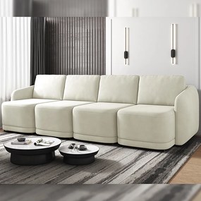 Sofá Cama Modulado Retrátil e Reclinável Decorativo Varsóvia 396cm Veludo Bege G33 - Gran Belo