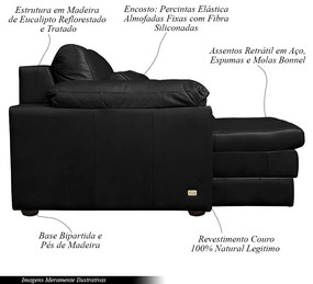Sofá Decorativo Piece Bipartido Retrátil Sala de Estar 215cm Couro Preto G58 - Gran Belo