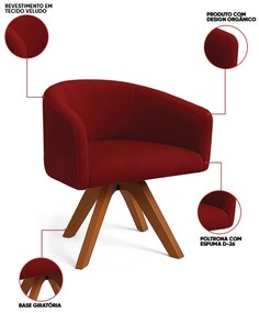 Poltrona Sala Base Giratória Madeira Arielle Veludo Marsala D03 - D'Rossi