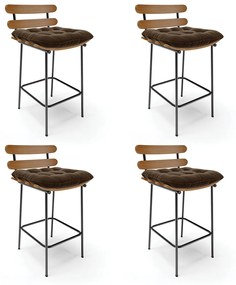 Kit 04 Banquetas Costela Suede Base Metálica Preto - D'Rossi - Marrom