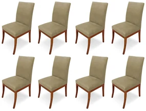 Conjunto 8 Cadeiras Raquel para Sala de Jantar Base de Eucalipto Suede Nude