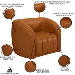 Sofá Decorativo 3 Lugares 252cm e Poltrona Meris M22 Sintético Caramel