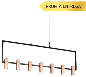 Pendente Sky 09X120Cm Preto E Cobre Led 50W 3000K Ip20 - Opus Dn 37813