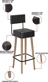 Mesa Bistrô Alta Dhalia e 2 Banquetas 70cm Barcelona PU S02 - D'Rossi - Preto