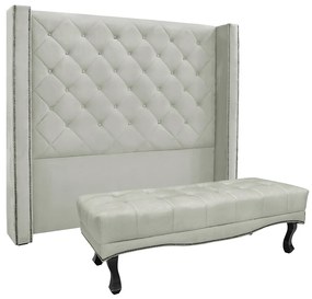 Cabeceira Cama Box Queen 160cm e Recamier Vicenza Veludo S04 - D'Rossi - Prata