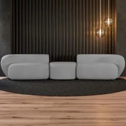 Sofá 5 Lugares Com Puff 342cm Orgânico Lyor Veludo Cinza Z55 - Mpozena