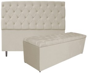 Kit Cabeceira e Calçadeira Liverpool 195 cm King Size Suede Bege - ADJ Decor