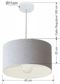 Lustre Pendente Cilíndrico Md-4202 Cúpula em Tecido 40x25cm Rustico Cinza - Bivolt