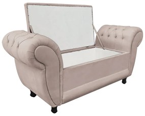 Recamier com Baú Grécia Namoradeira Calçadeira Suede - D'Rossi - Bege