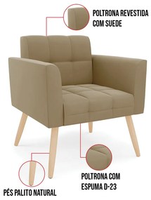 Kit 1 Sofá Namoradeira e 1 Poltrona Elisa Suede Pés Palito Natural D03 - D'Rossi - Marrom Rato