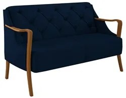 Poltrona Namoradeira 2 Lugares 135cm Capitonê Lapa M22 Veludo Azul Mar