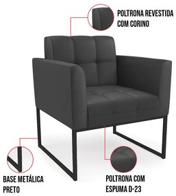 Kit 1 Sofá Namoradeira e 1 Poltrona Elisa Corino Preto Base Metálica Industrial Preto D03 - D'Rossi