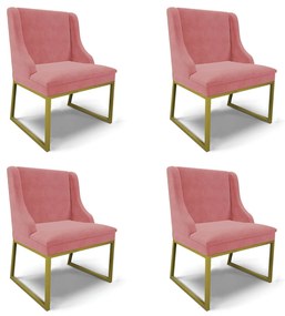 Cadeira Sala de Jantar Industrial Dourado Kit 4 Liz Suede D03 - D'Rossi - Rose
