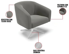 Poltrona Decorativa Giratória Cromada Stella Suede D03 - D'Rossi - Grafite