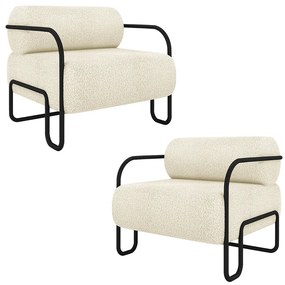 Kit 2 Poltronas Decorativas Sala de Estar Polatsk Base Industrial de Ferro Bouclê Off White G33 - Gran Belo