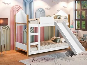 Beliche Infantil Magia Com Escorregador Branco/Nature - Gabrielli Móveis