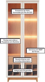 Cristaleira Adega 2 Portas 1 Gaveta Eduarda C04 - D'Rossi - Off White e Freijó