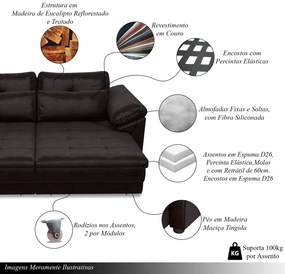 Sofá Retrátil Manual Sala de Estar Nolan Bipartido 215cm Conforto Premium em Couro Wine Vinho G58 - Gran Belo