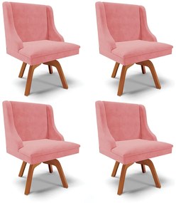 Kit 04 Cadeiras de Jantar Liz Suede Rosê Base Madeira MM35 D03 - D'Rossi