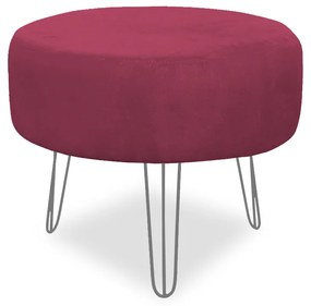 Puff Chloe Pés Hairpin Legs Prata Suede Bordo